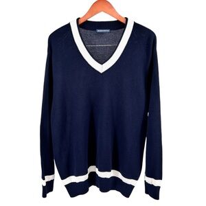 Brandy Melville Nikki Knit Oversized Tennis Sweater OS Navy White V Neck Preppy